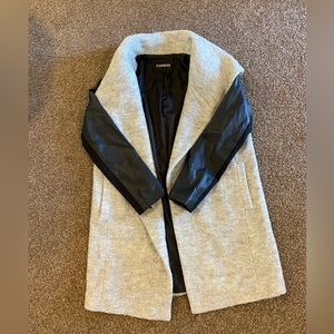 Express faux leather sleeve wool coat.